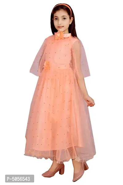 Peach Silk Self Pattern Maxi Dress for Girls-thumb3