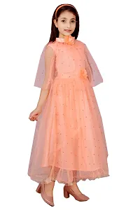 Peach Silk Self Pattern Maxi Dress for Girls-thumb3