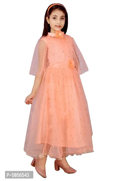 Peach Silk Self Pattern Maxi Dress for Girls-thumb4