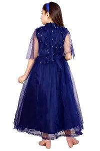 Stylish Navy Blue Silk Self Pattern Maxi Dress For Girls-thumb1