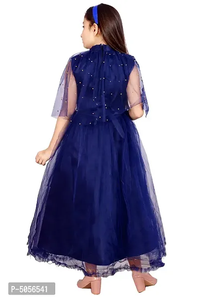 Stylish Navy Blue Silk Self Pattern Maxi Dress For Girls-thumb2
