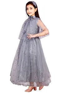 Stylish Grey Silk Self Pattern Maxi Dress For Girls-thumb2