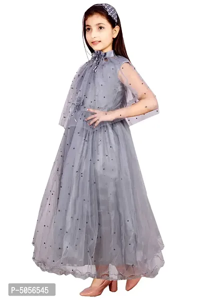 Stylish Grey Silk Self Pattern Maxi Dress For Girls-thumb3