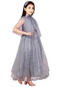 Stylish Grey Silk Self Pattern Maxi Dress For Girls-thumb3