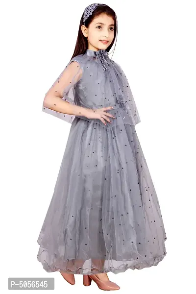 Stylish Grey Silk Self Pattern Maxi Dress For Girls-thumb4