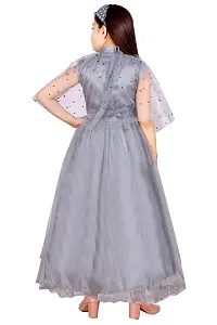 Stylish Grey Silk Self Pattern Maxi Dress For Girls-thumb1