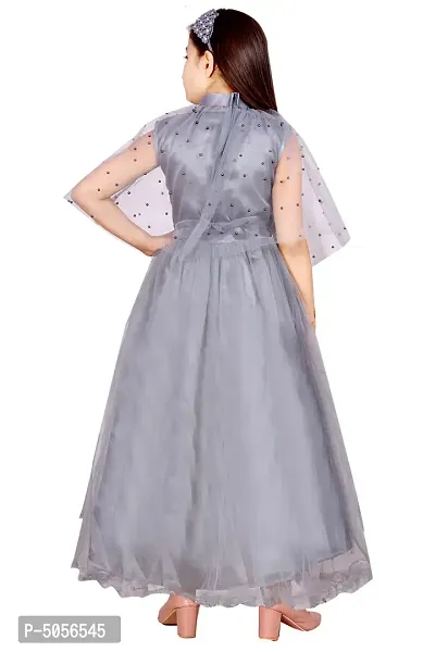 Stylish Grey Silk Self Pattern Maxi Dress For Girls-thumb2