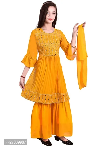 Stylish Yellow Georgette Suit Salwar With Dupatta For Girls-thumb3
