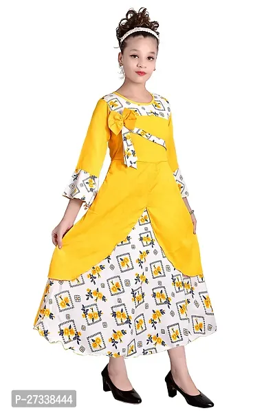 Stylish Yellow Rayon A-Line Dress For Girls-thumb3