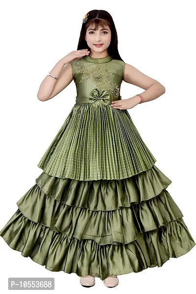 Green Silk Blend Partywear Gown-thumb0