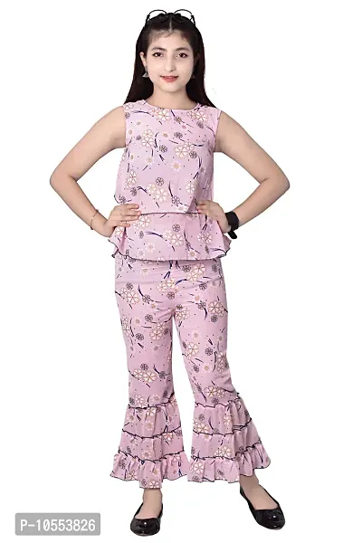 Stylish Girls Silk Blend Top with Pant Set-thumb0