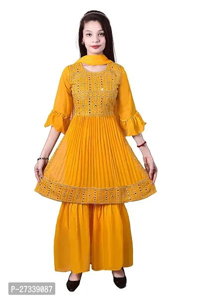 Stylish Yellow Georgette Suit Salwar With Dupatta For Girls-thumb0
