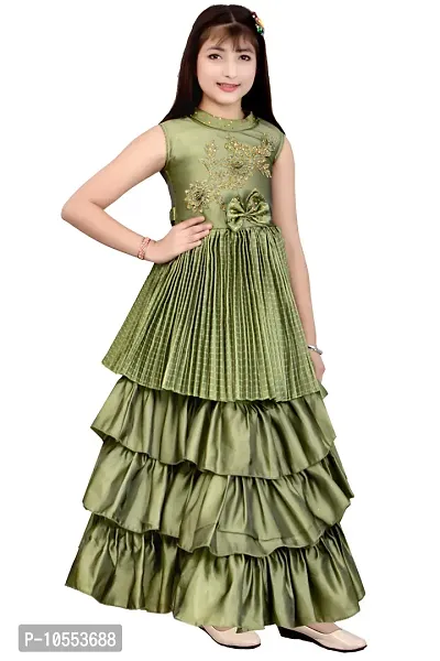 Green Silk Blend Partywear Gown-thumb3