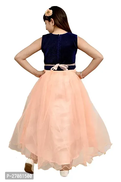 Designer Peach Net Frocks For Girls-thumb2