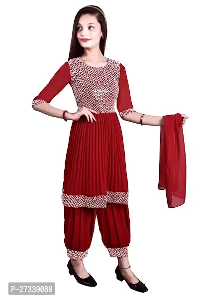 Stylish Red Georgette Suit Salwar With Dupatta For Girls-thumb5