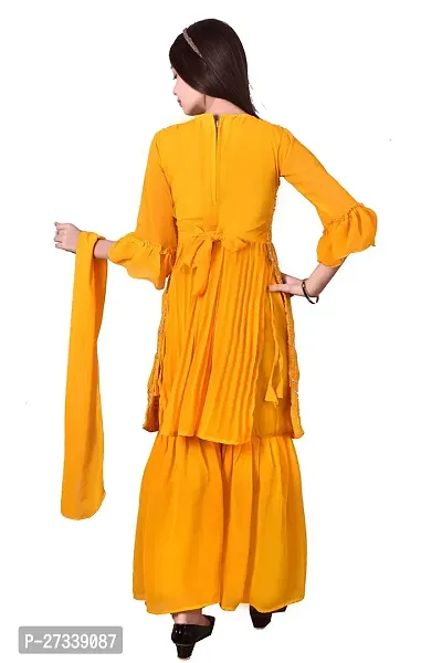 Stylish Yellow Georgette Suit Salwar With Dupatta For Girls-thumb2