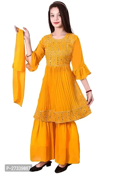 Stylish Yellow Georgette Suit Salwar With Dupatta For Girls-thumb4