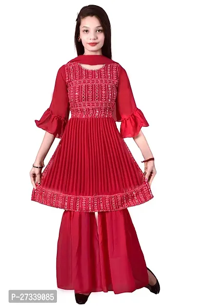 Stylish Red Georgette Suit Salwar With Dupatta For Girls