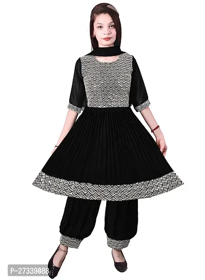 Stylish Black Georgette Suit Salwar With Dupatta For Girls-thumb0