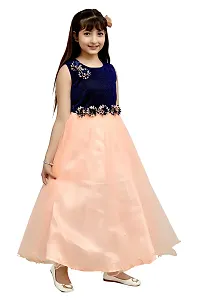 Designer Peach Net Frocks For Girls-thumb2