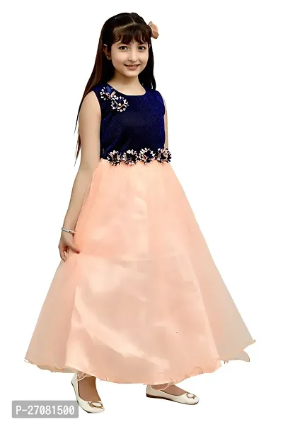 Designer Peach Net Frocks For Girls-thumb3