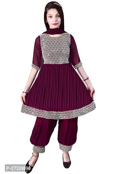 Stylish Purple Georgette Suit Salwar With Dupatta For Girls