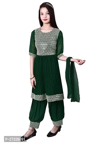 Stylish Green Georgette Suit Salwar With Dupatta For Girls-thumb5