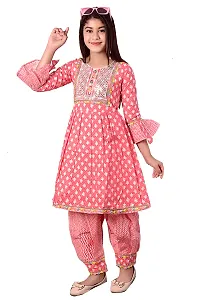 Stylish Pink Cotton Self Pattern Stitched Salwar Suit Sets For Girl-thumb3