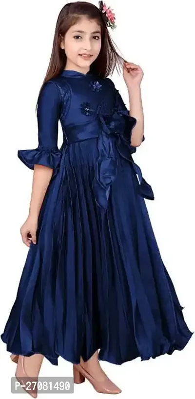 Designer Blue Silk Frocks For Girls-thumb3