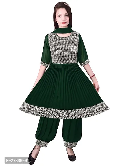 Stylish Green Georgette Suit Salwar With Dupatta For Girls