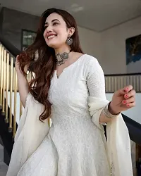 Ambrozee|| White Embroidery Chikankari Anarkali Gown for Women-thumb3