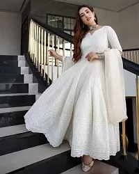 Ambrozee|| White Embroidery Chikankari Anarkali Gown for Women-thumb1