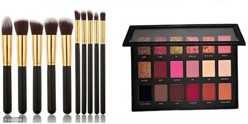 Classic 10 Pcs Makeup Brushes Soft Synthetic Black Brush and Rose Gold Edition Eyeshadow Palette 18 Ml (11 Items In The Set)-thumb0