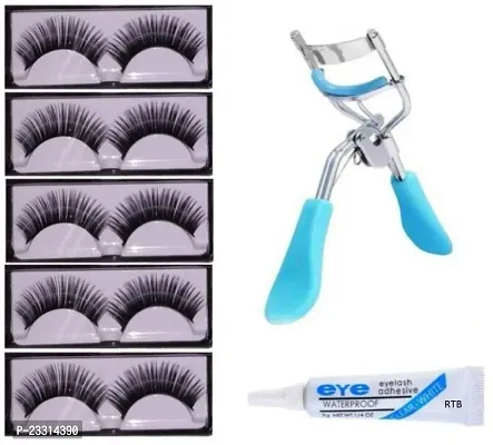 Classic Eyelashes-Set Of 5, Eyelashes Glue and Eyelash Curler (Pack Of 7)