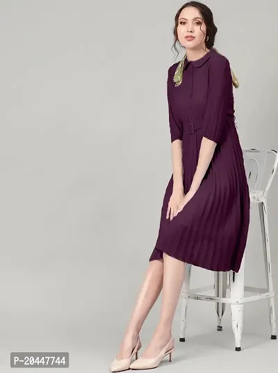 Buy MISS CHASE Lavender Solid Polyester Collar Neck Womens Knee Length Dress  | Shoppers Stop