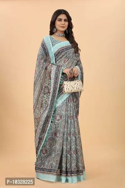 Silk Linen Plain Saree Green Color with contrast border and attached  Running Blouse-Indiehaat – Indiehaat.com