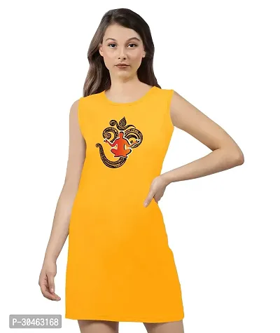 Stylish Yellow Cotton Printed Round Neck Dress For Women-thumb0