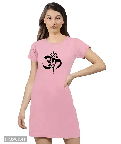 Stylish Pink Cotton Printed Round Neck Dress For Women-thumb0