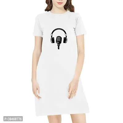 Stylish White Cotton Printed Round Neck Dress For Women