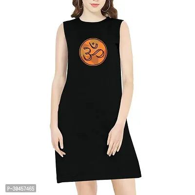 Stylish Black Cotton Printed Round Neck Dress For Women-thumb0