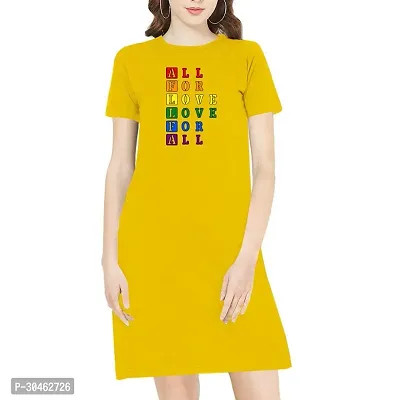 Stylish Yellow Cotton Printed Round Neck Dress For Women-thumb0