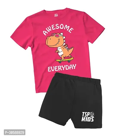 Stylish Pink Cotton Printed T-Shirts With Shorts For Boys-thumb0