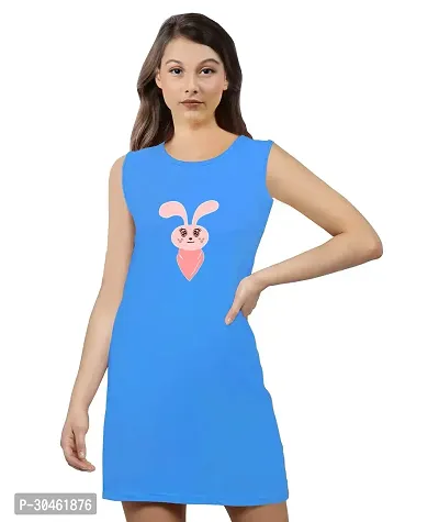 Stylish Blue Cotton Printed Round Neck Dress For Women-thumb0