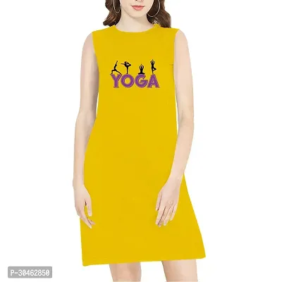 Stylish Yellow Cotton Printed Round Neck Dress For Women-thumb0