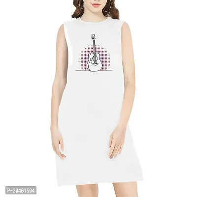 Stylish White Cotton Printed Round Neck Dress For Women