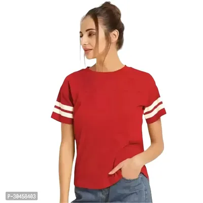 Elegant Red Cotton Blend Solid Tshirt For Women-thumb0