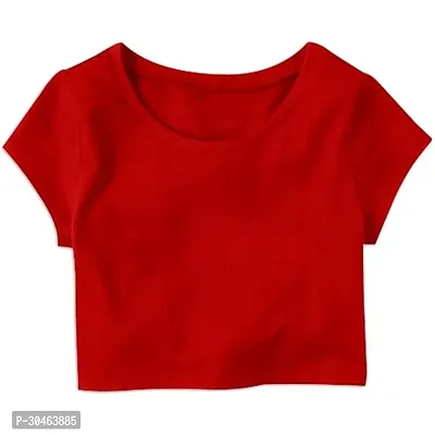 Elegant Red Cotton Blend Printed Crop Length Top For Women-thumb0