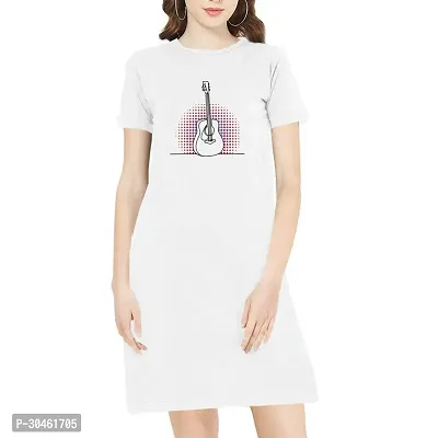 Stylish White Cotton Printed Round Neck Dress For Women