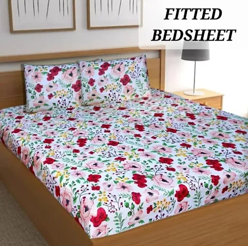 Printed Glace Cotton Fitted Double Bedsheets