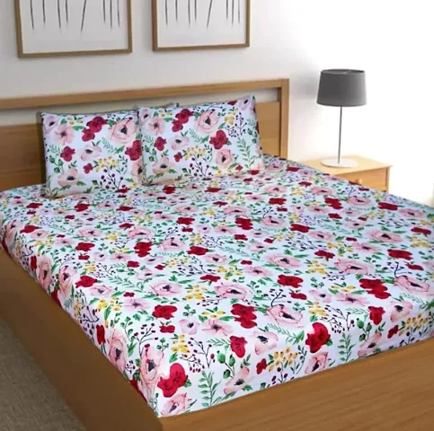 Printed Glace Cotton Double Bedsheet with 2 Pillow Covers